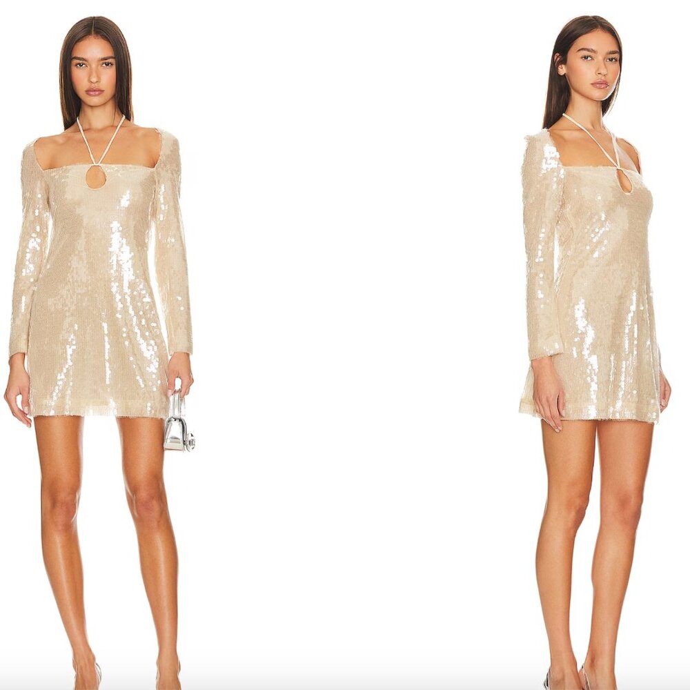 Kim Shiu Champagne Pailette Mini Dress Size M